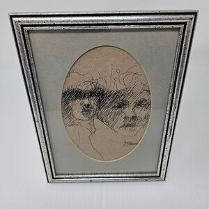 Pen & Ink Original Art Portrait Artist Signed Framed Gallery Wall